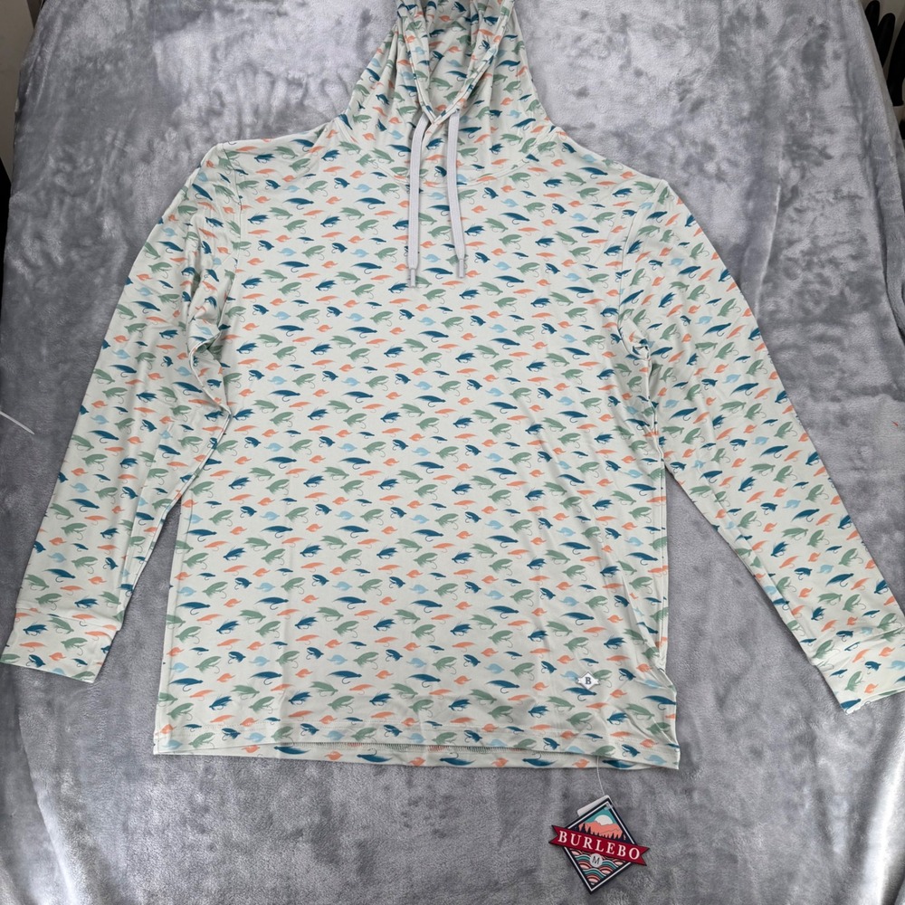 Burlebo Mens Fly Fishing Performance Hoodie UPF 50 Sun Shirt BLB019 Cream Size M